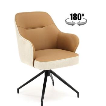 Forgószék, 180 fokban, bőr - szövet, barna - bézs, fekete fém lábakkal - AYAM kép