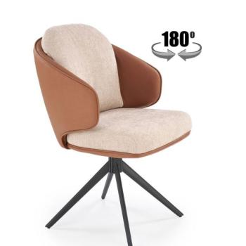 Forgószék, 180 fokban, bőr - szövet, barna - bézs, fekete fém lábakkal - FERDINAND kép