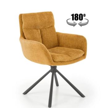 Forgószék, 180 fokban, karfával, szövet, mustársárga, fekete fém lábakkal - SHOP kép