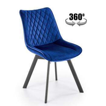 Forgószék, 360 fokban, bársony, királykék, fekete fém lábakkal - KICK kép