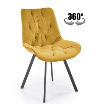 Forgószék, 360 fokban, bársony, mustársárga, fekete fém lábakkal - AGOR kép