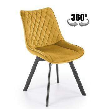 Forgószék, 360 fokban, bársony, mustársárga, fekete fém lábakkal - KICK kép