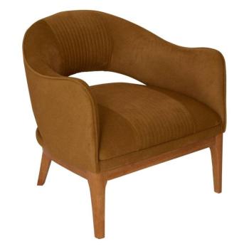 Fotel, bársony, camel barna, fa lábakkal - FETRU kép