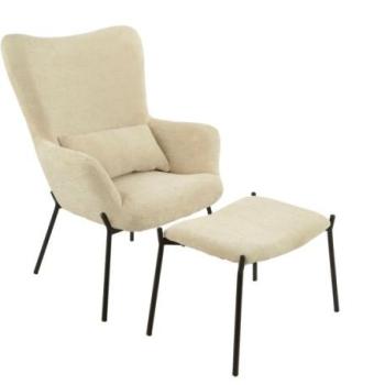 Fotel és lábtartó szett, szövet, bézs, fekete fém lábakkal - MERCATO kép