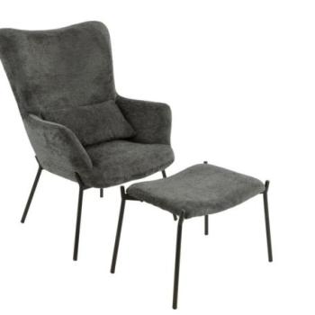 Fotel és lábtartó szett, szövet, sötétszürke, fekete fém lábakkal - MERCATO kép