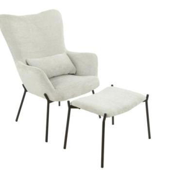 Fotel és lábtartó szett, szövet, világos szürke, fekete fém lábakkal - MERCATO kép