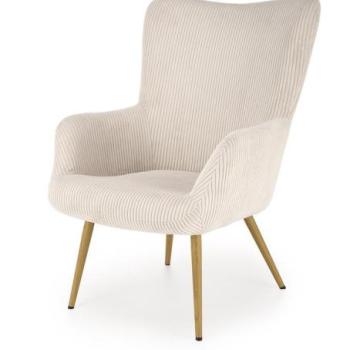 Fotel, kordbársony, krémszínű, fa lábakkal - BOYAR kép