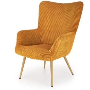 Fotel, kordbársony, mustársárga, fa lábakkal - BOYAR kép