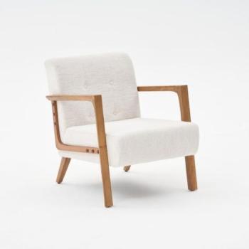 Fotel, krémszínű, poliészter, fa lábakkal kép