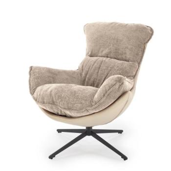 Fotel, szövet - bőr - fém, bézs - fekete - HUGO kép