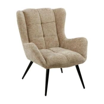 Fülesfotel, szövet, bézs, fekete fém lábakkal - COZYNI kép