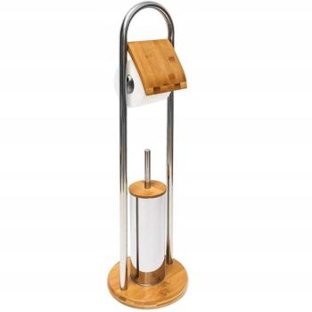 Fürdőszobai állvány bambuszfa és rozsdamentes acél kombinációjával kép