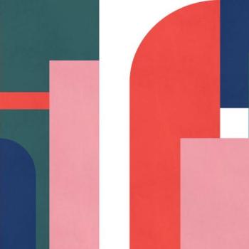 Geometriai formákkal mintázott tapéta, 350x250 cm, piros - rózsazsín - kék - zöld - GEOMETRIE kép