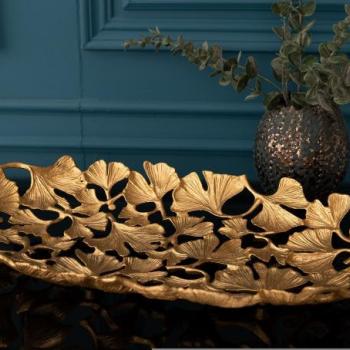GINGKO LEAFS arany alumínium dísztál 50x30cm kép