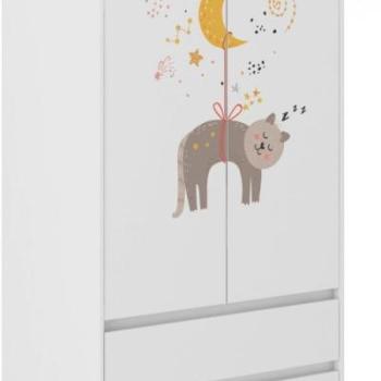 Gyerek gardróbszekrény Cica és csillagok 180 x 55 x 90 cm kép