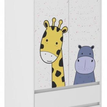 Gyerek gardróbszekrény Cuki zsiráf és viziló 180 x 55 x 90 cm kép