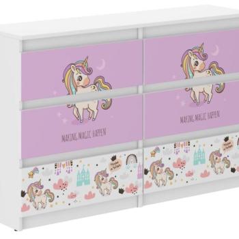 Gyerek komód rózsaszín egyszarvúval 77x30x120 cm kép