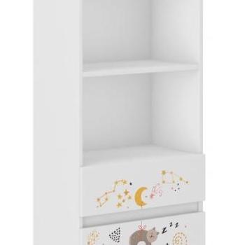 Gyerek könyvespolc fiókokkal 180 x 33 x 60 cm - Cica és csillagok kép