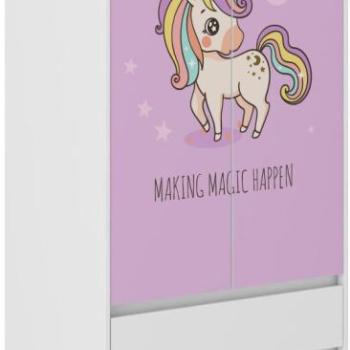 Gyerek ruhásszekrény rózsaszín egyszarvú motívummal 180x55x90 cm kép