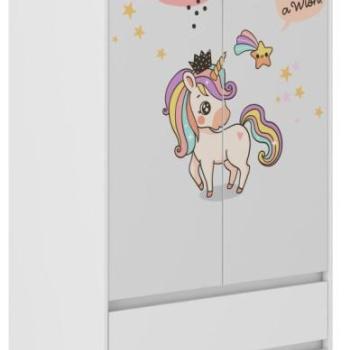 Gyerek ruhásszekrény szivárványos egyszarvú motívummal 180x55x90 cm kép