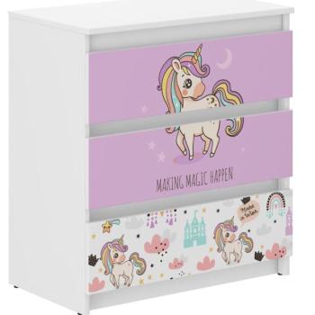 Gyerekszobai komód rózsaszín egyszarvúval 76x40x70 cm kép