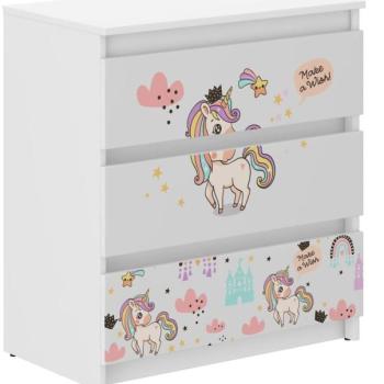 Gyerekszobai komód szivárványos egyszarvú motívummal 76x40x70 cm kép