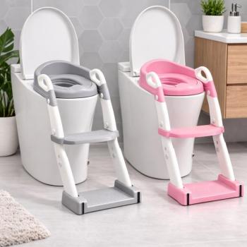 Gyermek WC csökkentő 3in1 - bili, WC-ülőke és csúszásmentes lépcsőfok rózsaszín kép