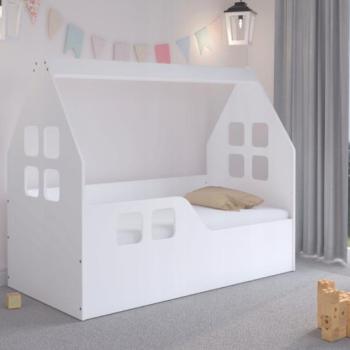 Házikó gyerekágy 140 x 70 cm fehér - balos kép