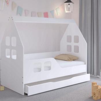 Házikó gyerekágy ágyneműtartóval 140 x 70 cm fehér - balos kép