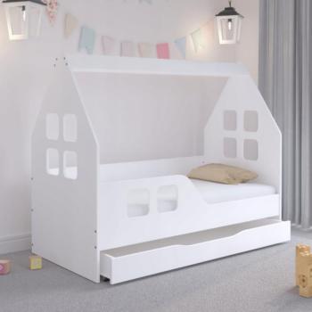 Házikó gyerekágy ágyneműtartóval 160 x 80 cm fehér - balos kép