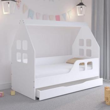 Házikó gyerekágy ágyneműtartóval 160 x 80 cm fehér - jobbos kép