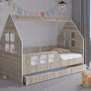 Házikó gyerekágy ágyneműtartóval 160 x 80 cm Sonoma tölgyfa - balos kép