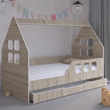 Házikó gyerekágy ágyneműtartóval 160 x 80 cm Sonoma tölgyfa - jobbos kép