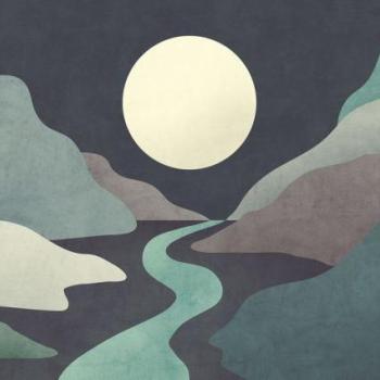 Hegyek közti folyót ábrázoló tapéta, 400x250 cm, zöld - fekete - sárga - LA NUIT kép