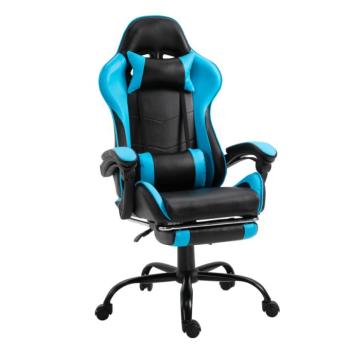 Irodai/gamer fotel lábtartóval, fekete/kék, TARUN kép
