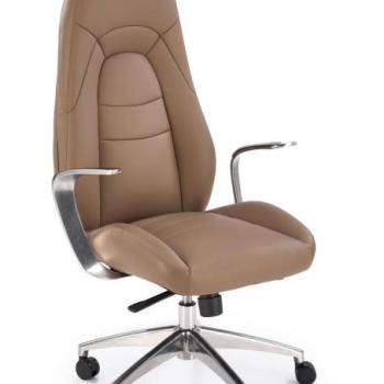 Irodai szék, állítható, bőr - fém - műanyag, világosbarna - ezüst - ASSO kép