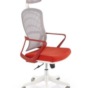 Irodai szék, állítható, fejtámlával, szövet - fém - műanyag, fehér - szürke - piros - SOLIS kép