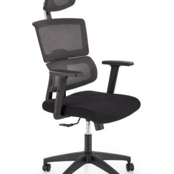 Irodai szék, állítható, fejtámlával, szövet - fém - műanyag, fekete - OVNI kép