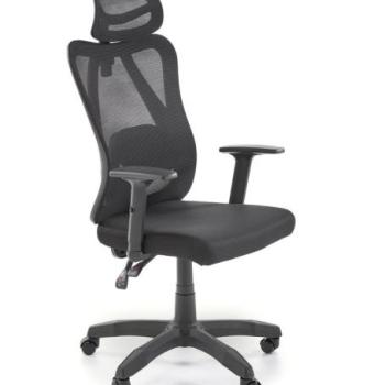 Irodai szék, állítható, fejtámlával, szövet - fém - műanyag, fekete - TRANS kép