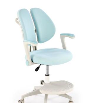 Irodai szék, állítható magasság és támla, lábtartóval, szövet - fém - műanyag, babakék - fehér - GOLDORAK kép