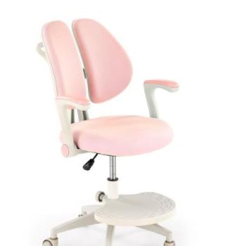 Irodai szék, állítható magasság és támla, lábtartóval, szövet - fém - műanyag, rózsaszín - fehér - GOLDORAK kép