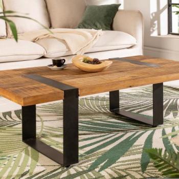 IRON CRAFT barna tömörfa dohányzóasztal 100cm kép