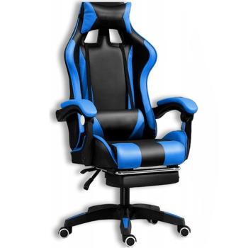 Kényelmes gamer szék fekete és kék masszázspárnával kép