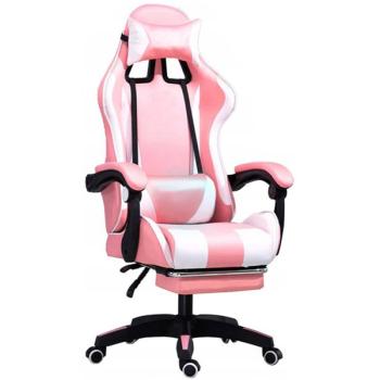 Kényelmes gamer szék rózsaszín-fehér masszázspárnával kép