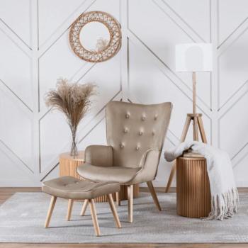 Kényelmes pihenő fotel lábtartóval LOZANO - bézs színben kép