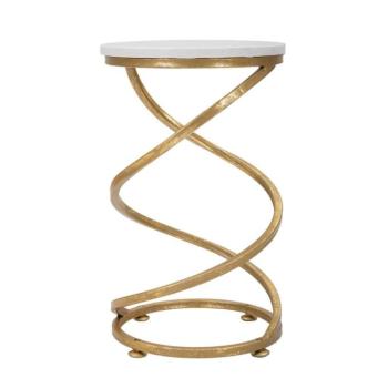 Kerek márvány lapos asztalka, spirál lábbal, 27,5 cm, arany - MOANA kép