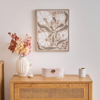 Keretezett falikép, virágok, poliészter - fa, bézs - zöld - fehér, 40x50 cm - ART NOUVEAU kép