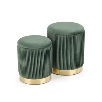 Kétrészes bársonyszövet puff szett, arany talpazat, fenyőzöld - LILI kép