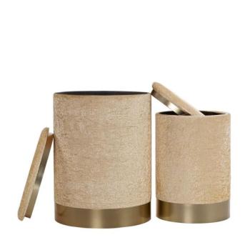 Kétrészes puff, tárolórésszel, szövet, bézs - arany kép