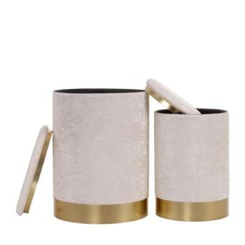 Kétrészes puff, tárolórésszel, szövet, krémszínű - arany kép